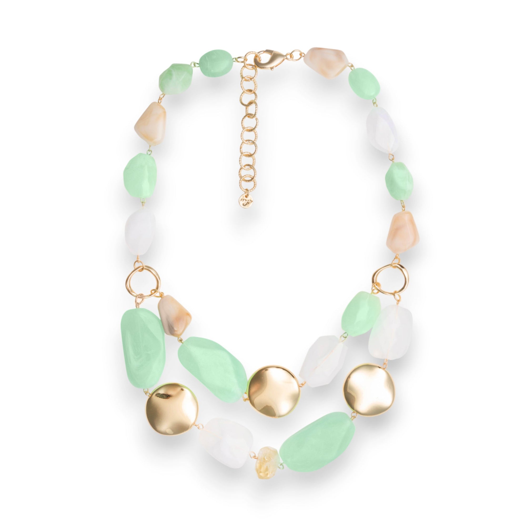Collana girocollo a due fili con pietre in acrilico verde e bianche - Mya Accessories
