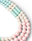 Collana girocollo a tre fili con sfere in acrilico tono verde e rosa - Mya Accessories