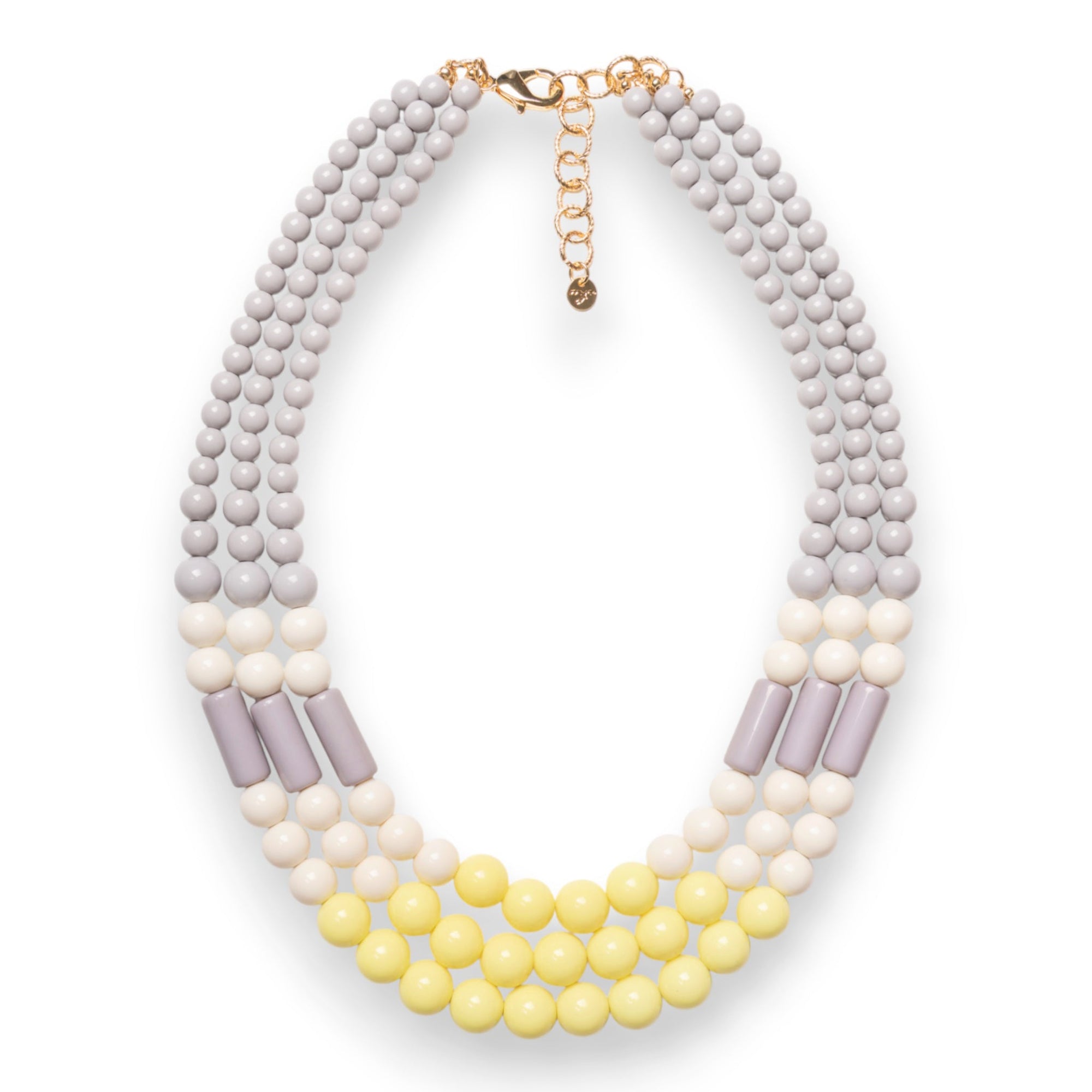 Collana girocollo a tre fili con sfere in acrilico tono grigio e giallo - Mya Accessories