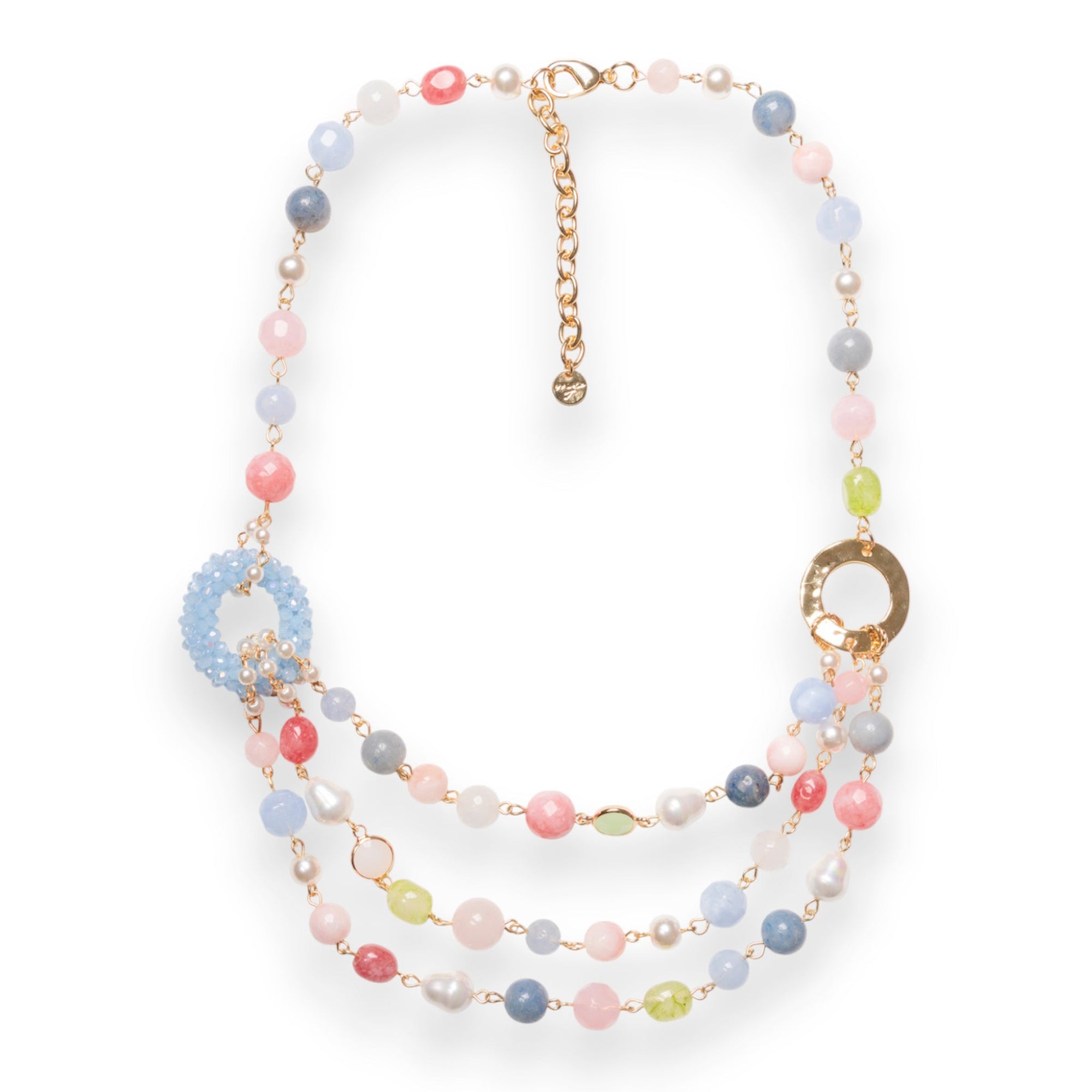 Collana girocollo multilinee con pietre dure e vetro multicolore - Mya Accessories