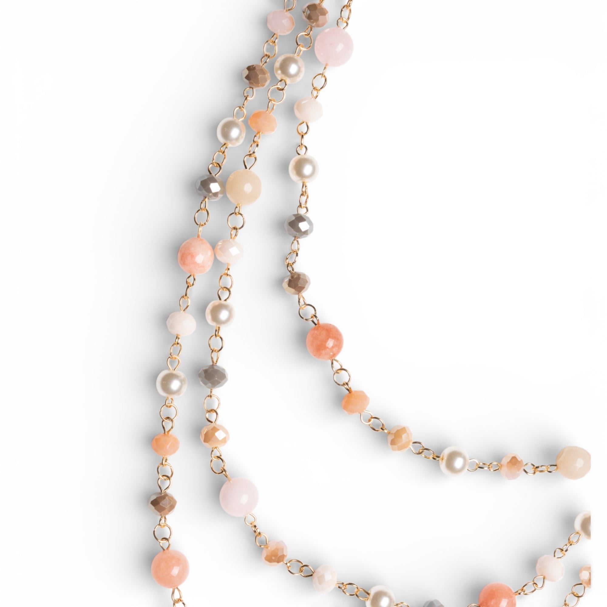Collana multi filo con pietre dure e vetro tono rosa - Mya Accessories