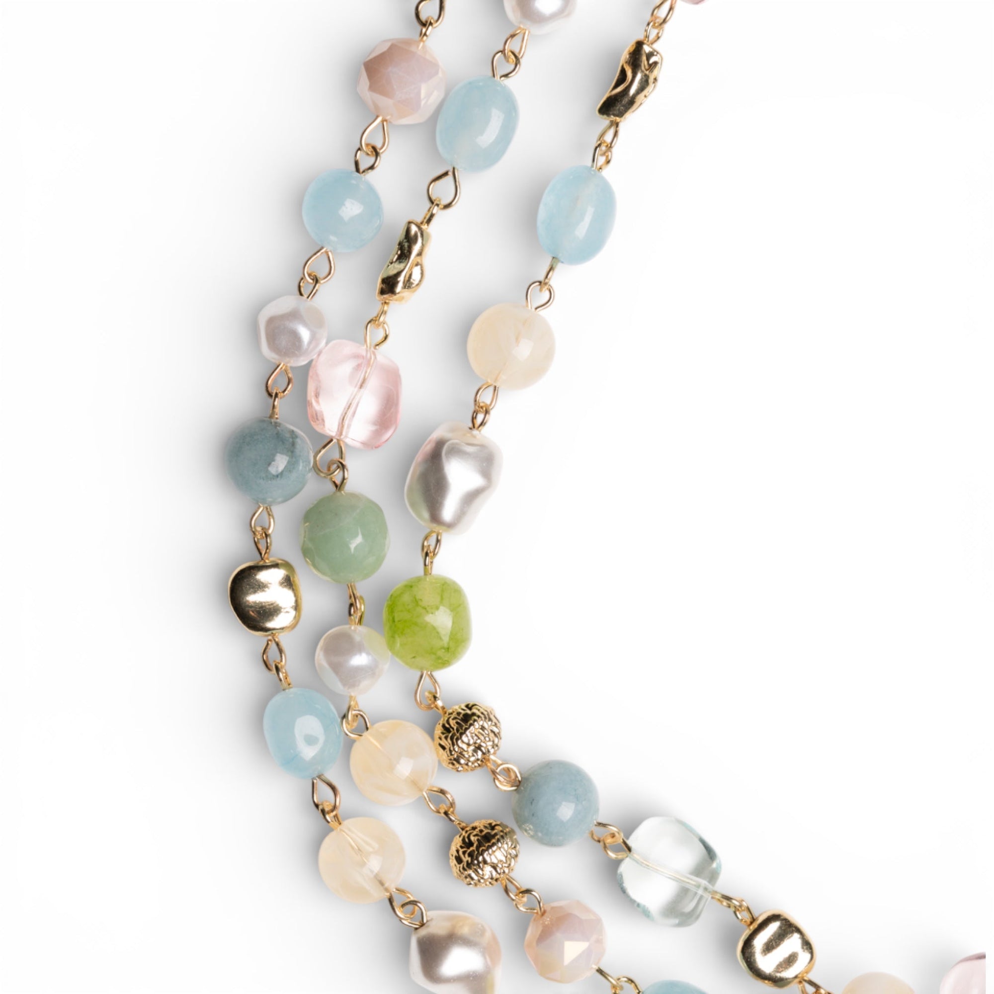 Collana girocollo a tre fili con pietre dure e vetro tono azzurro e verde - Mya Accessories