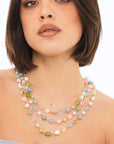 Collana girocollo a tre fili con pietre dure e vetro tono azzurro e verde - Mya Accessories