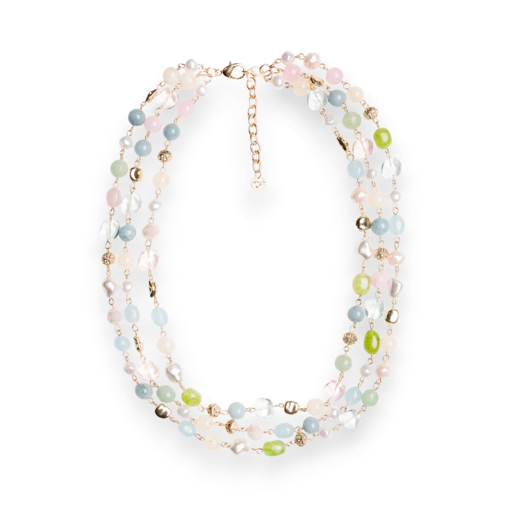 Collana girocollo a tre fili con pietre dure e vetro tono azzurro e verde - Mya Accessories