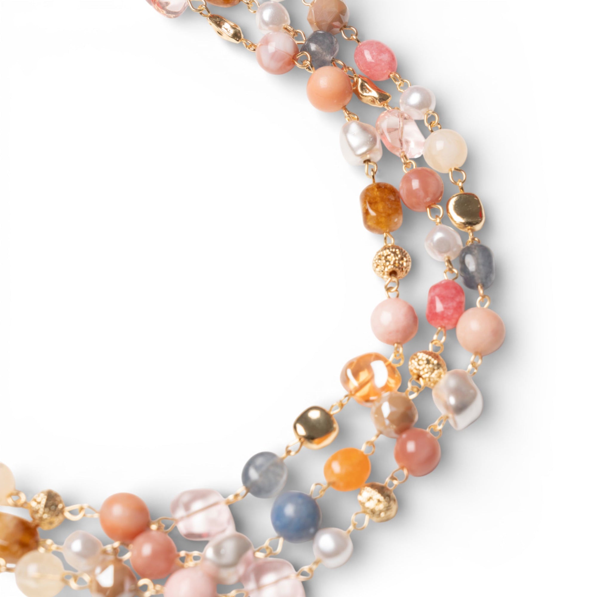 Collana girocollo a tre fili con pietre dure e vetro tono rosa - Mya Accessories