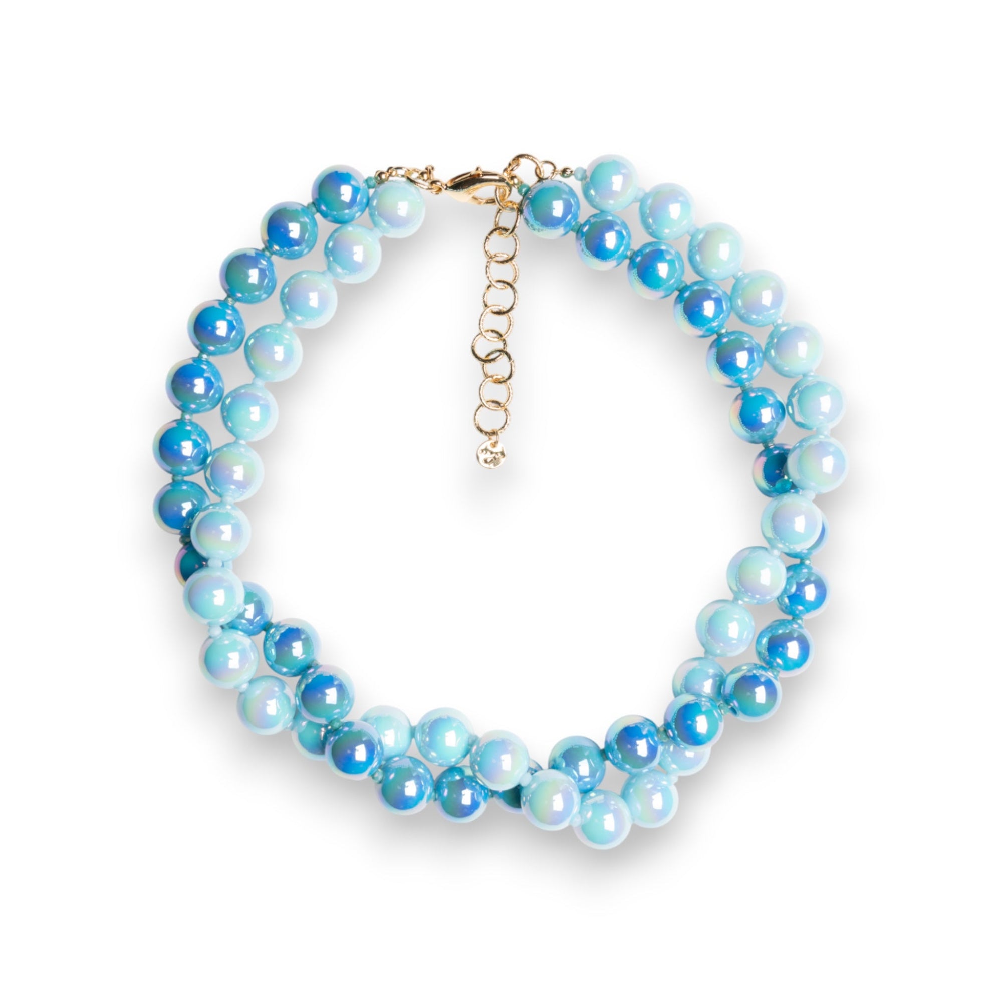 Collana girocollo con due fili di sfere in acrilico lucide tono blu - Mya Accessories