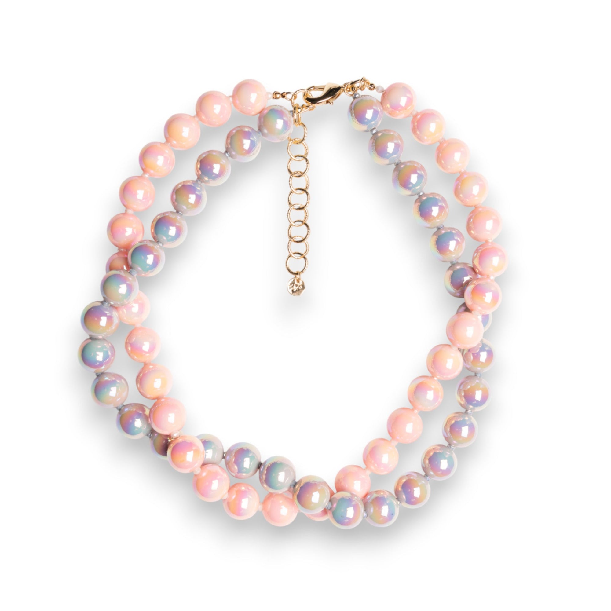 Collana girocollo con due fili di sfere in acrilico lucide rosa e grigio - Mya Accessories