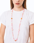 Collana lunga con pietre dure e vetro tono rosa - Mya Accessories