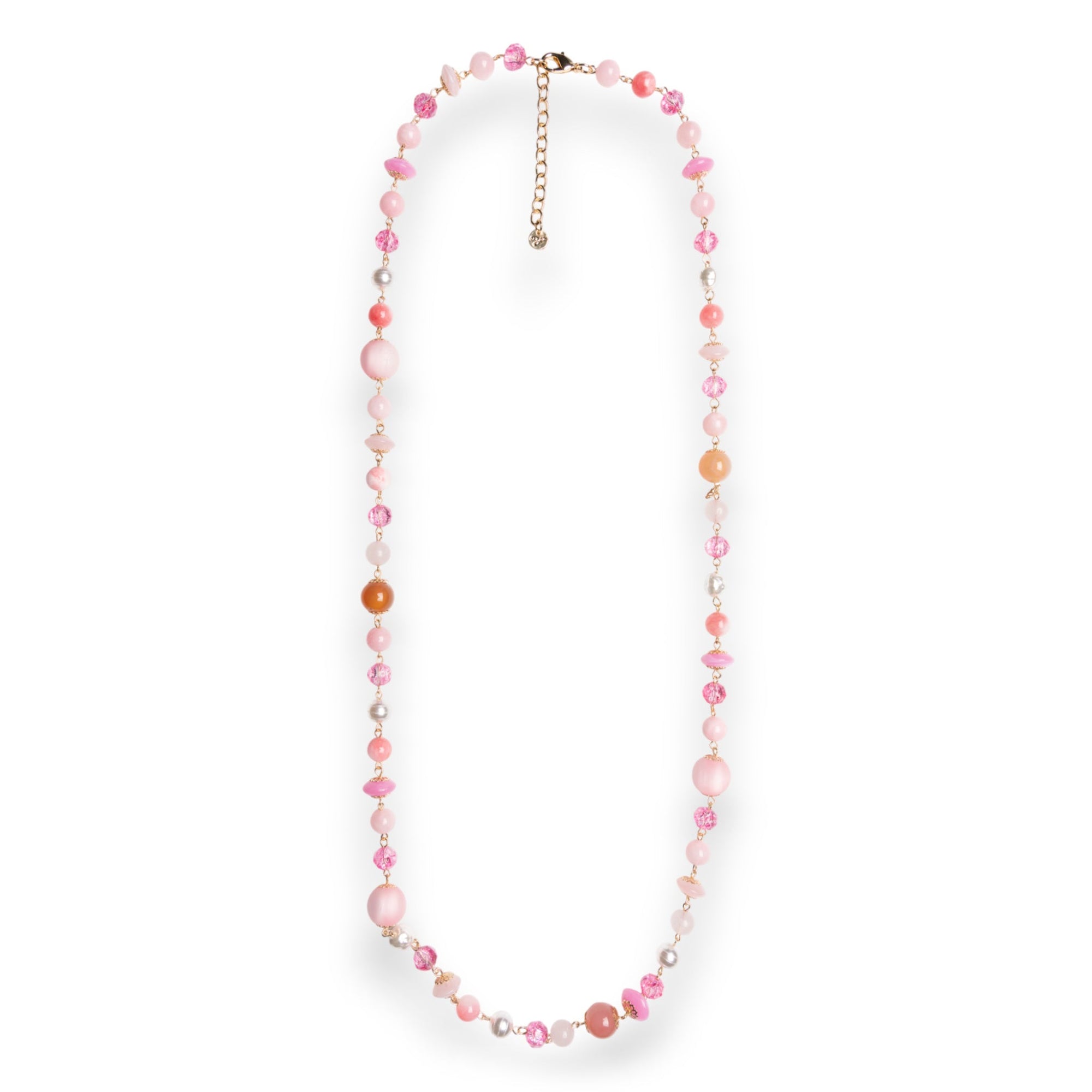 Collana lunga con pietre dure e vetro tono rosa - Mya Accessories