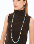 Collana lunga con pietre dure e vetro tono azzurro - Mya Accessories
