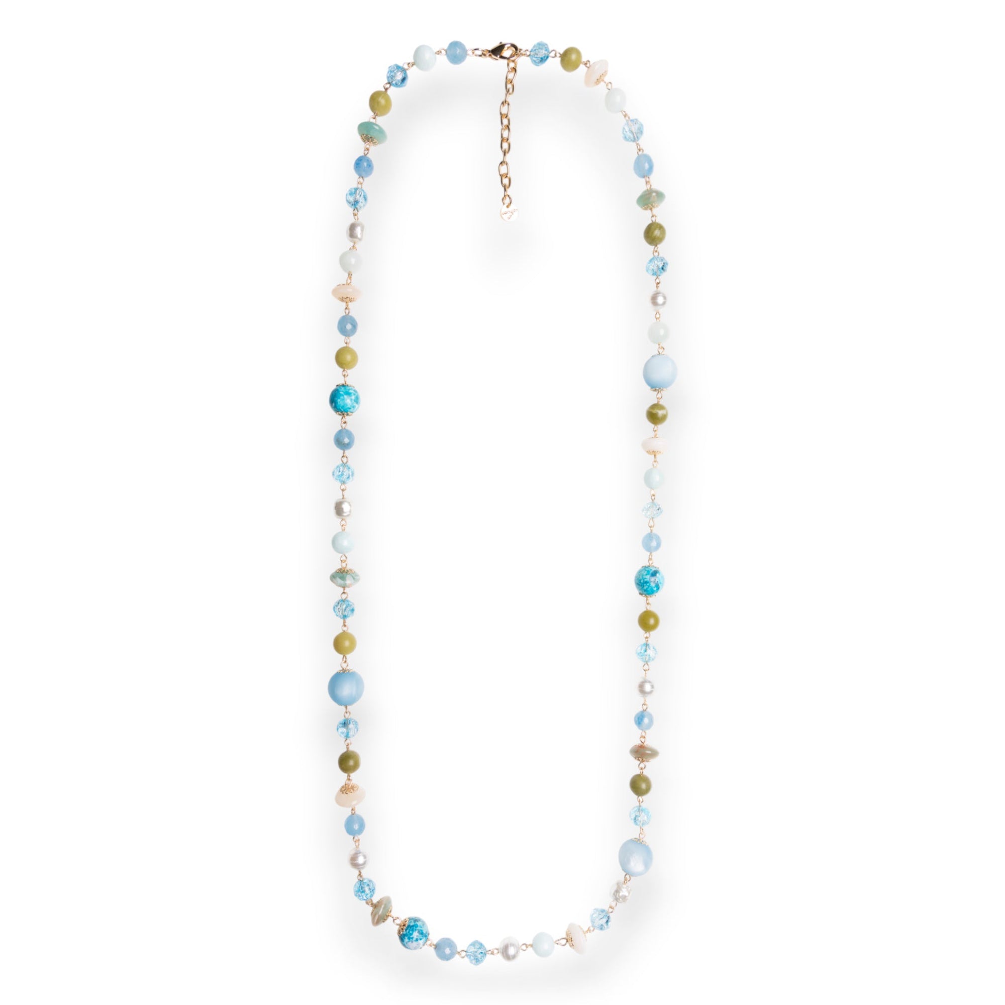 Collana lunga con pietre dure e vetro tono azzurro - Mya Accessories