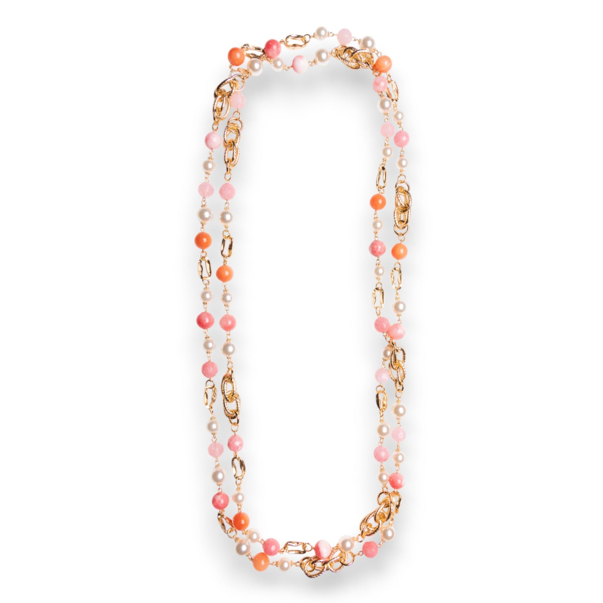 Collana lunga con pietre dure e vetro tono rosa - Mya Accessories