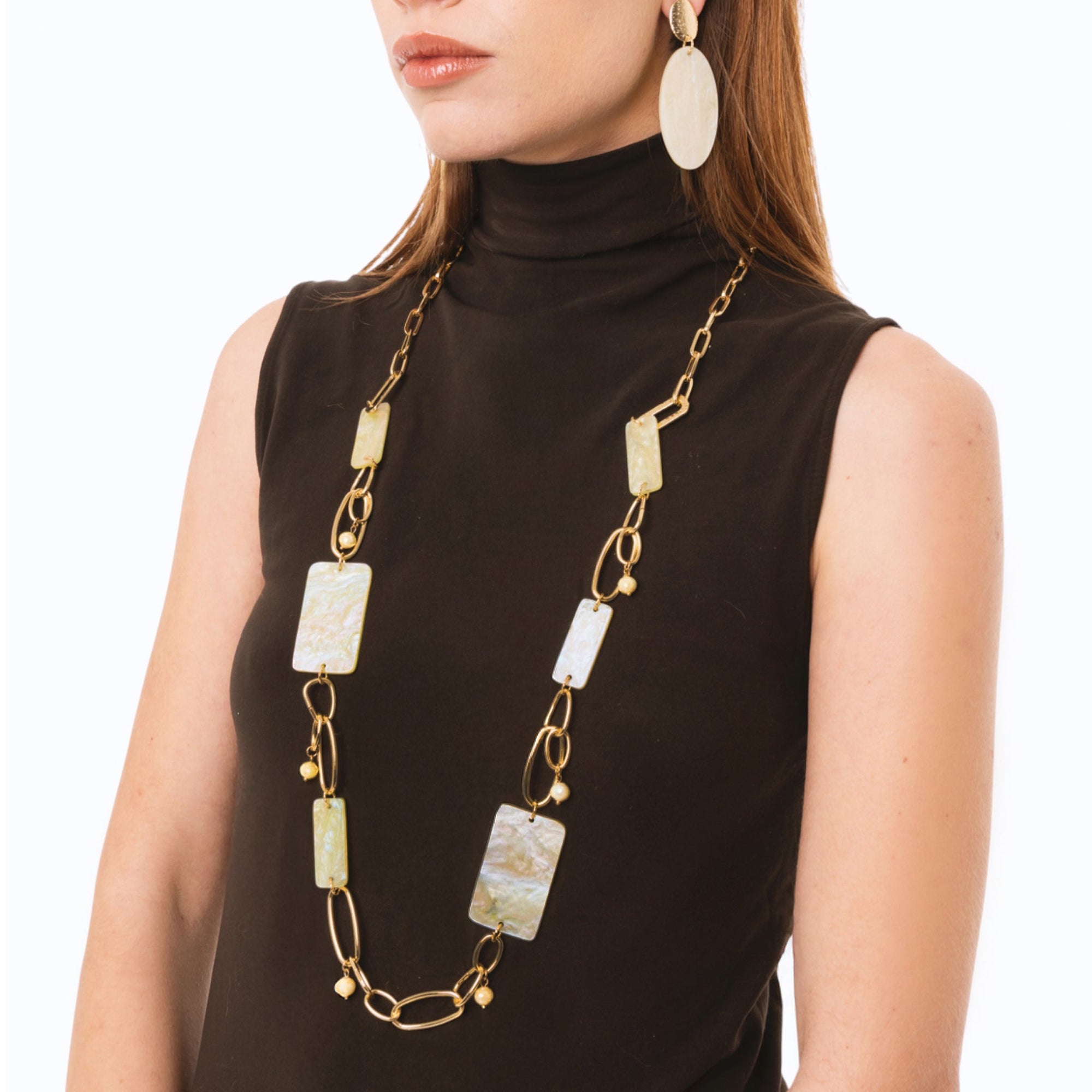 Collana lunga a catena con pietre rettangolari in acrilico gialle - Mya Accessories