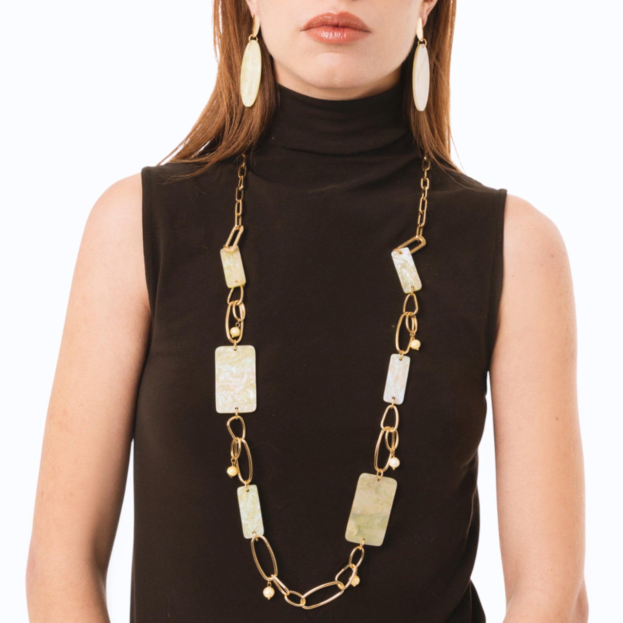 Collana lunga a catena con pietre rettangolari in acrilico gialle - Mya Accessories