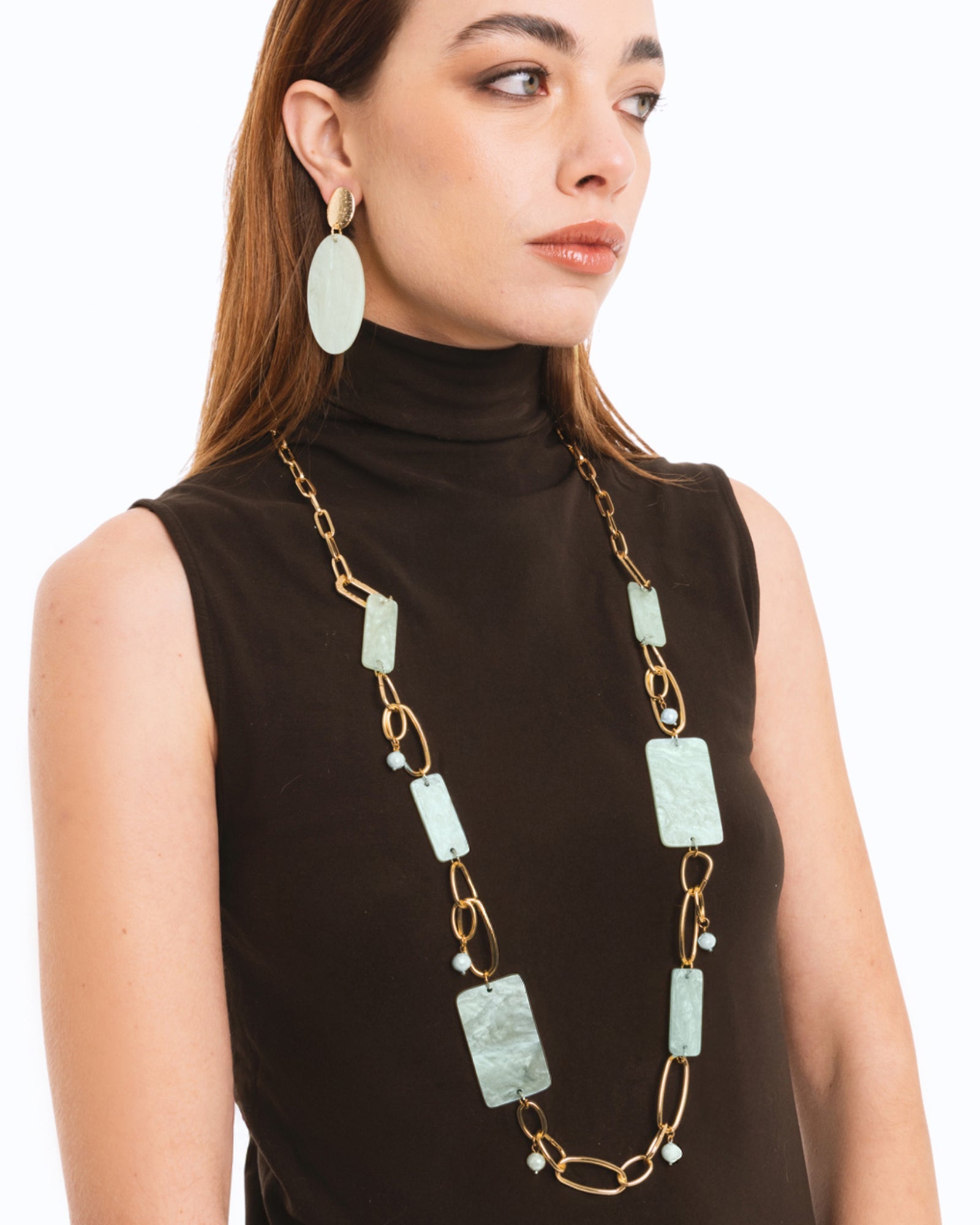 Collana lunga a catena con pietre rettangolari in acrilico verde - Mya Accessories