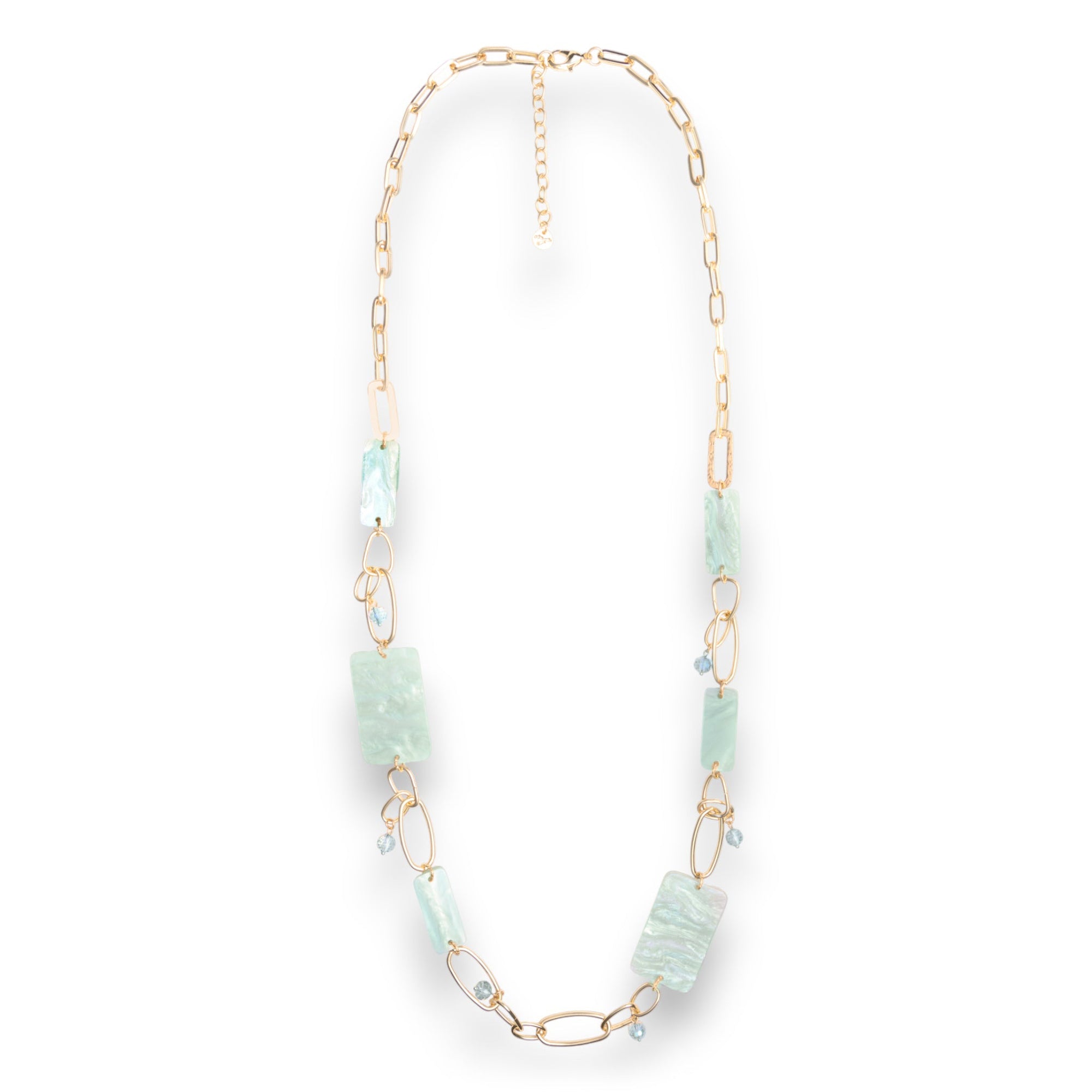 Collana lunga a catena con pietre rettangolari in acrilico verde - Mya Accessories