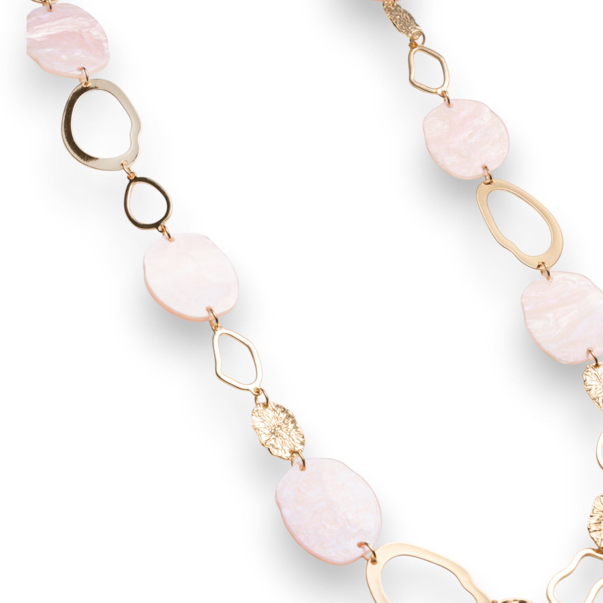 Collana lunga a catena con pietre circolari in acrilico rosa - Mya Accessories