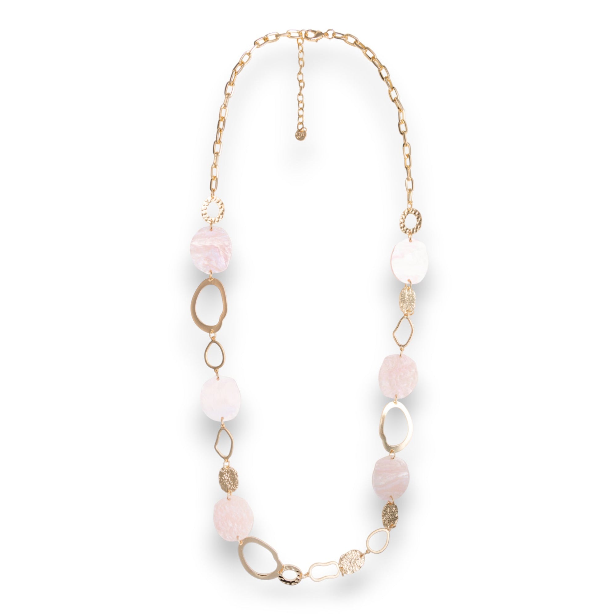 Collana lunga a catena con pietre circolari in acrilico rosa - Mya Accessories