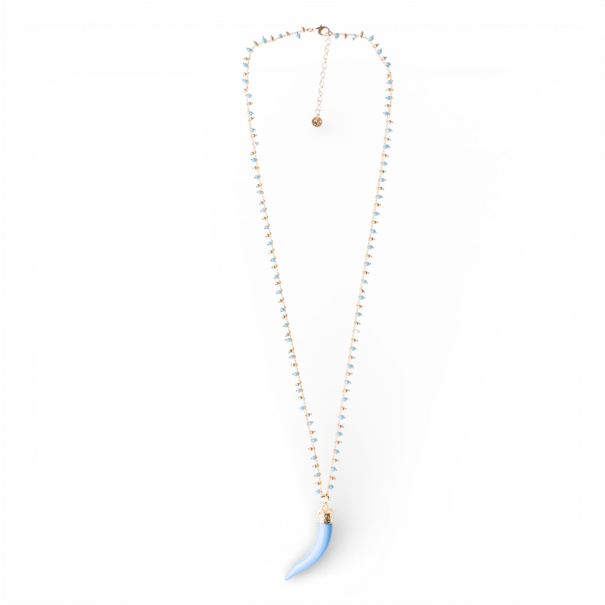 Collana lunga a catena con pendente corno in resina e vetro celeste - Mya Accessories