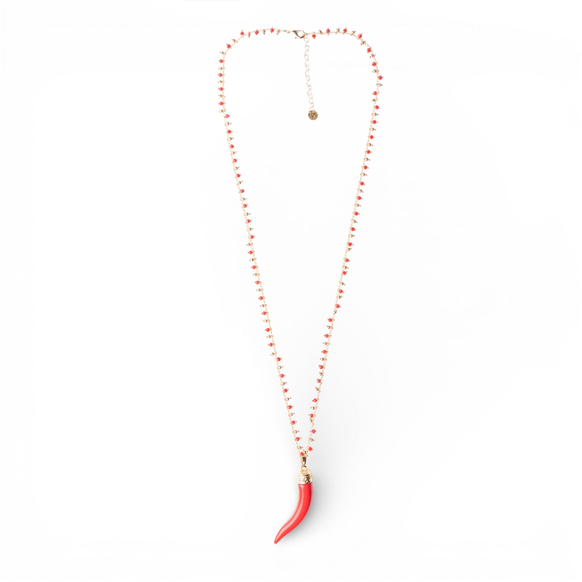 Collana lunga a catena con pendente corno in resina e vetro rosso - Mya Accessories