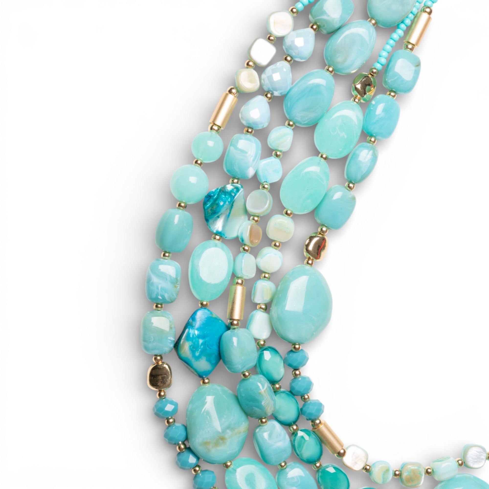 Collana multi fili con pietre in acrilico e vetro turchesi - Mya Accessories