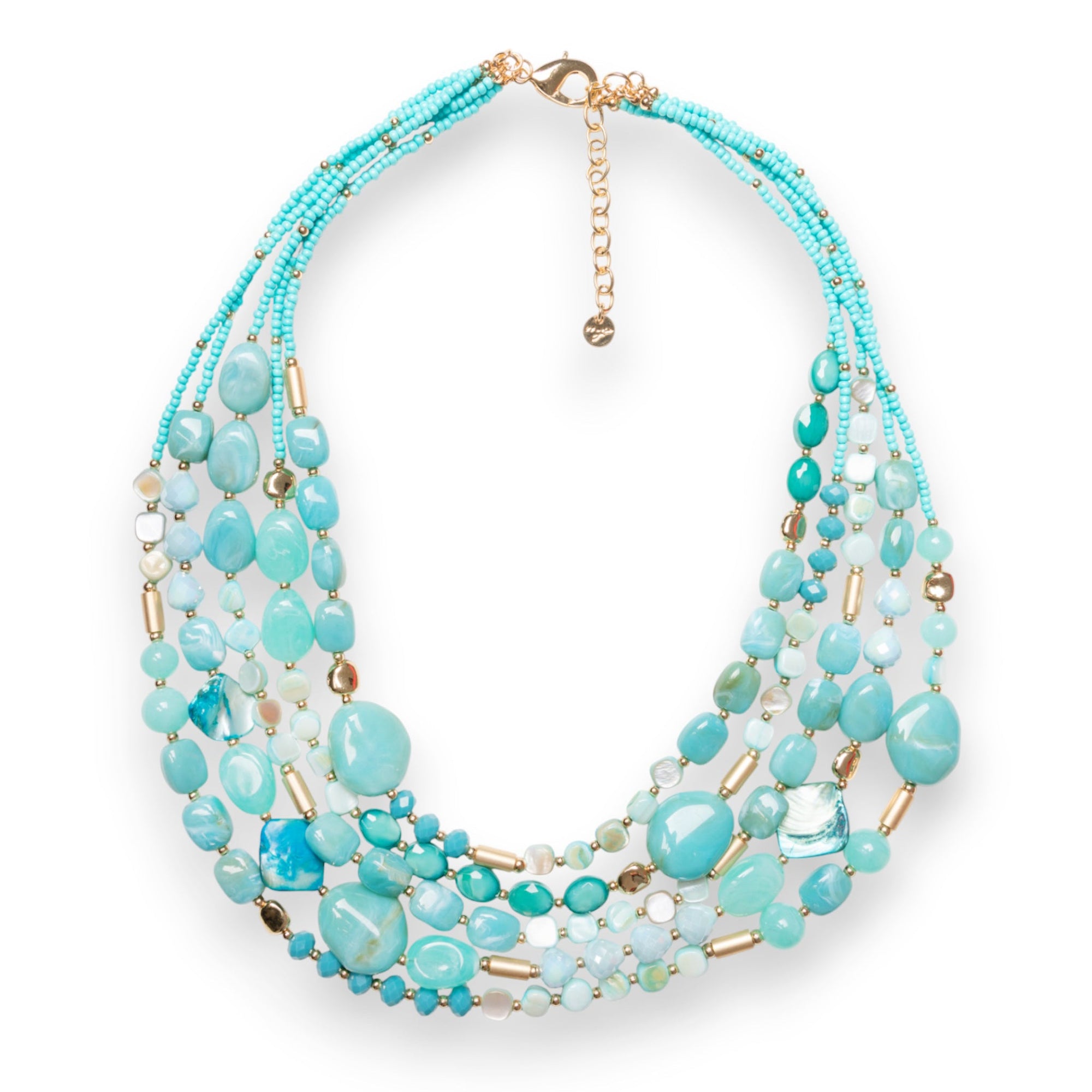 Collana multi fili con pietre in acrilico e vetro turchesi - Mya Accessories