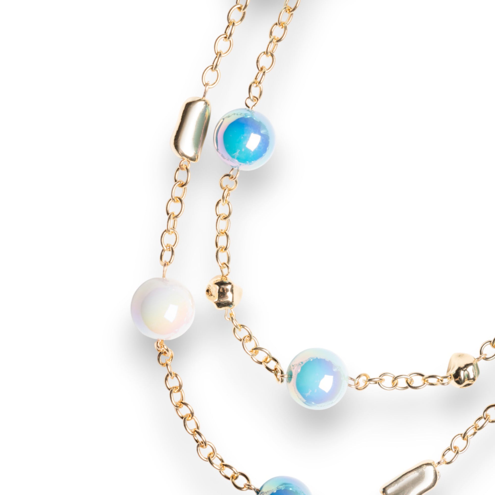Collana lunga a due linee in catena con sfere in acrilico lucide multi blu - Mya Accessories