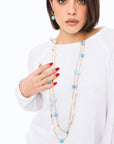 Collana lunga a due linee in catena con sfere in acrilico lucide multi blu - Mya Accessories