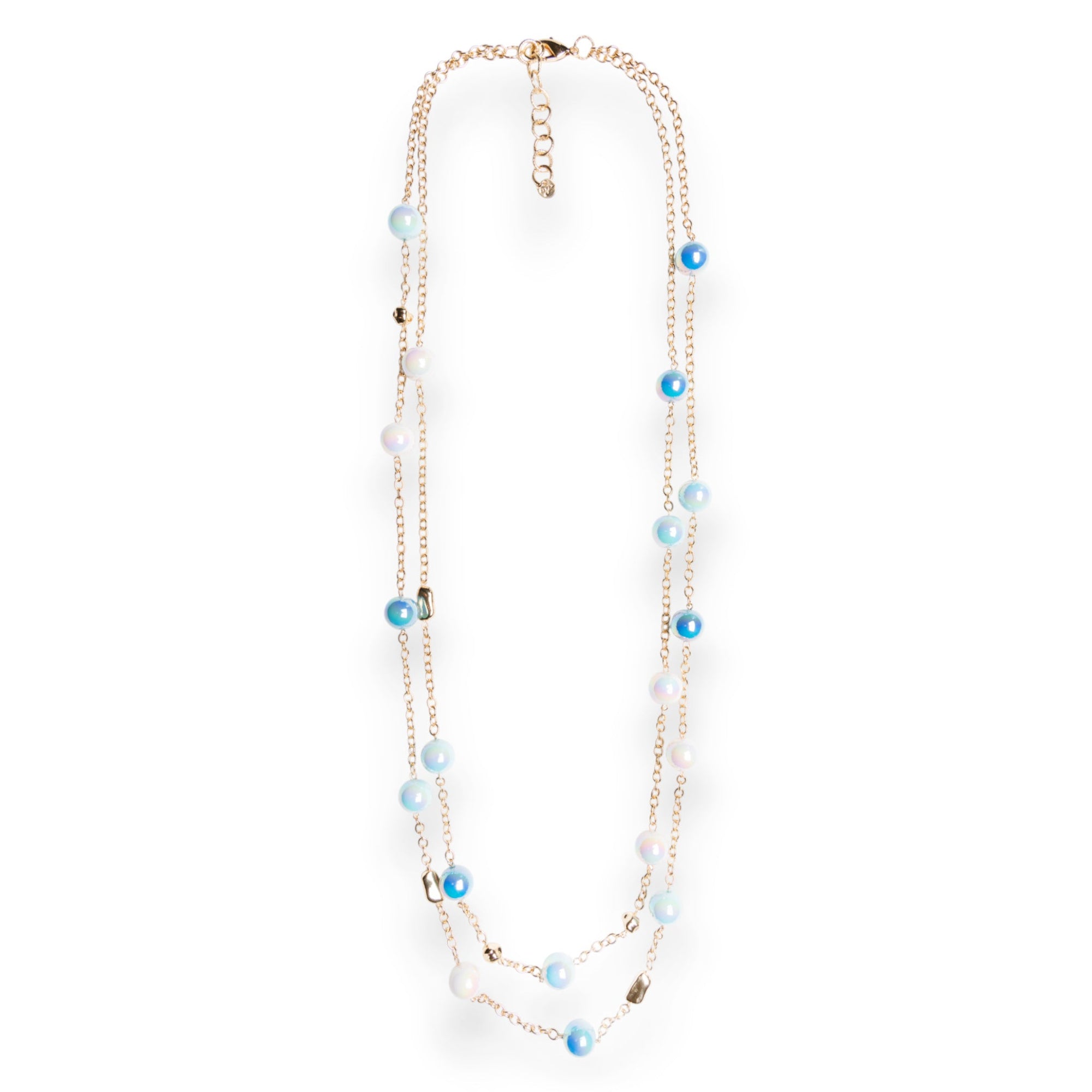 Collana lunga a due linee in catena con sfere in acrilico lucide multi blu - Mya Accessories