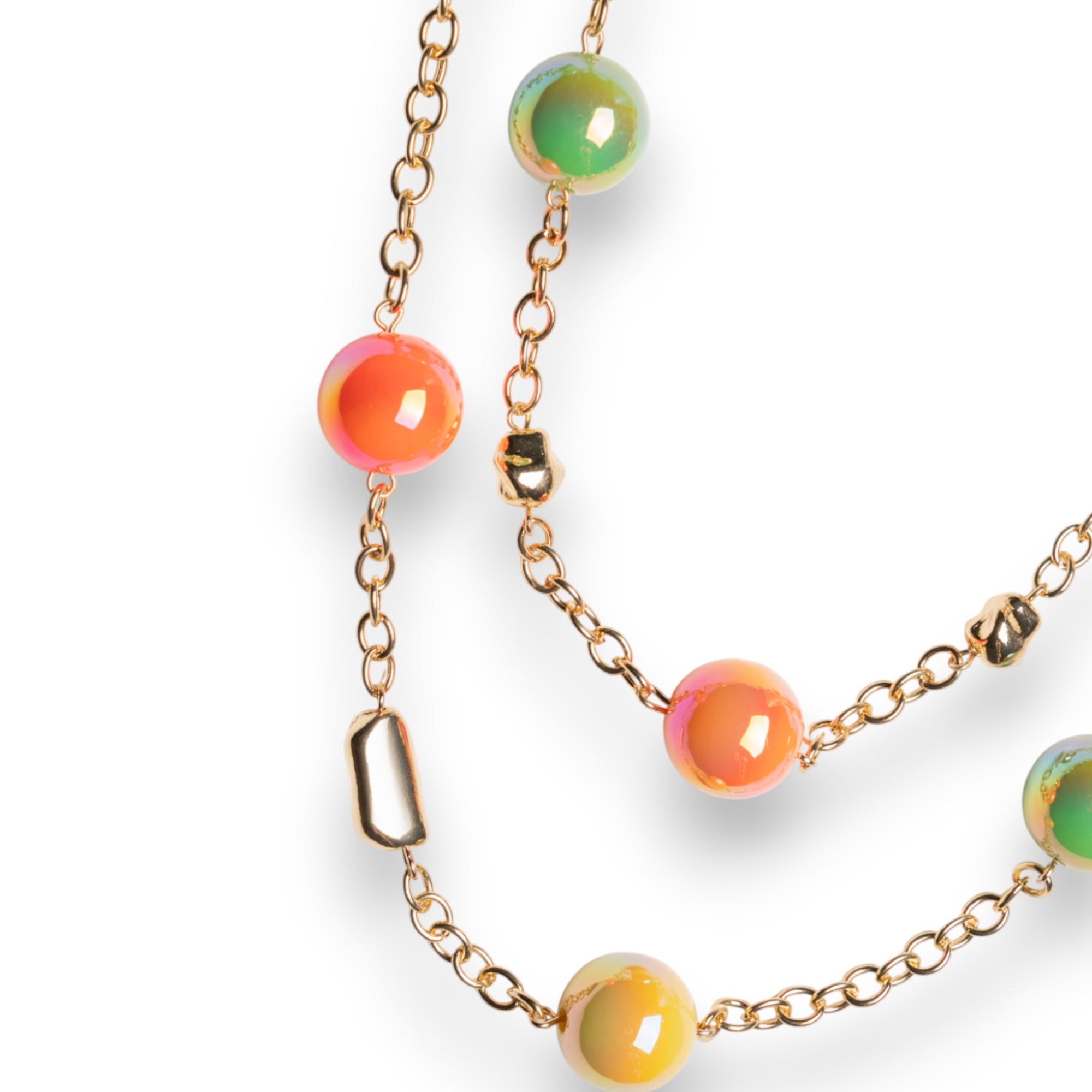 Collana lunga a due linee in catena con sfere in acrilico lucide multicolore - Mya Accessories