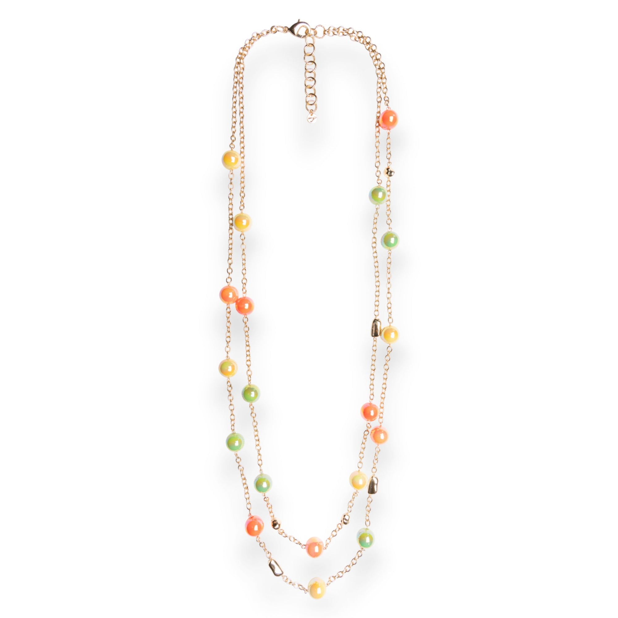 Collana lunga a due linee in catena con sfere in acrilico lucide multicolore - Mya Accessories
