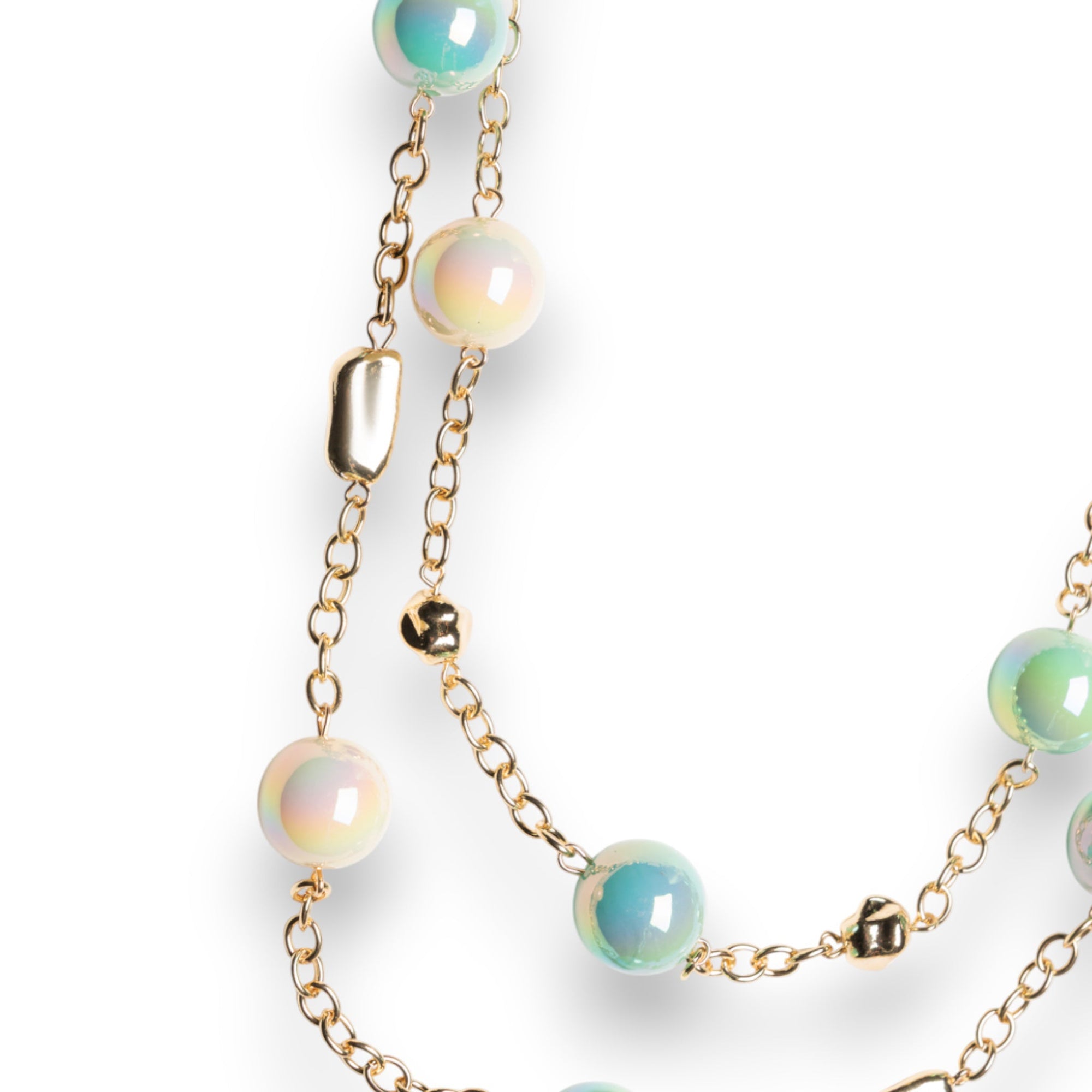 Collana lunga a due linee in catena con sfere in acrilico lucide multi verde - Mya Accessories