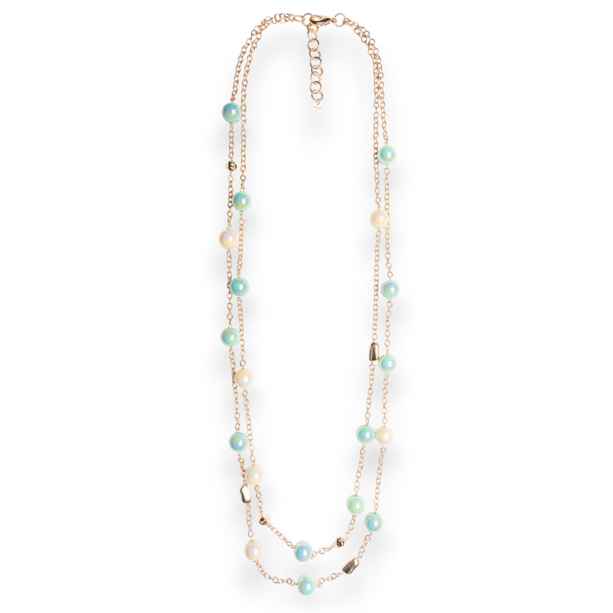 Collana lunga a due linee in catena con sfere in acrilico lucide multi verde - Mya Accessories