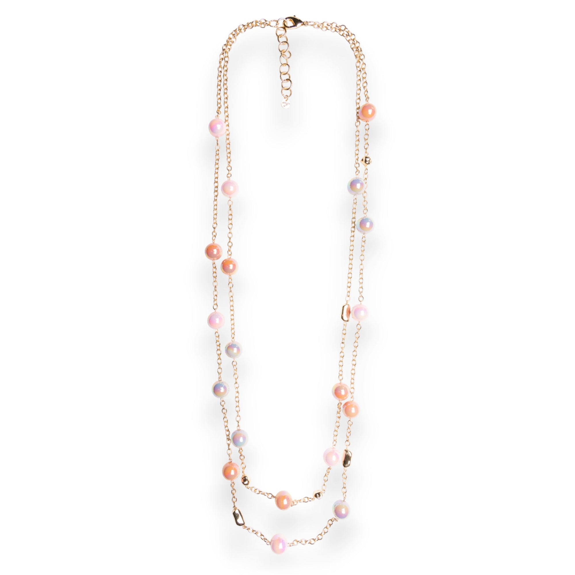 Collana lunga a due linee in catena con sfere in acrilico lucide multi rosa - Mya Accessories