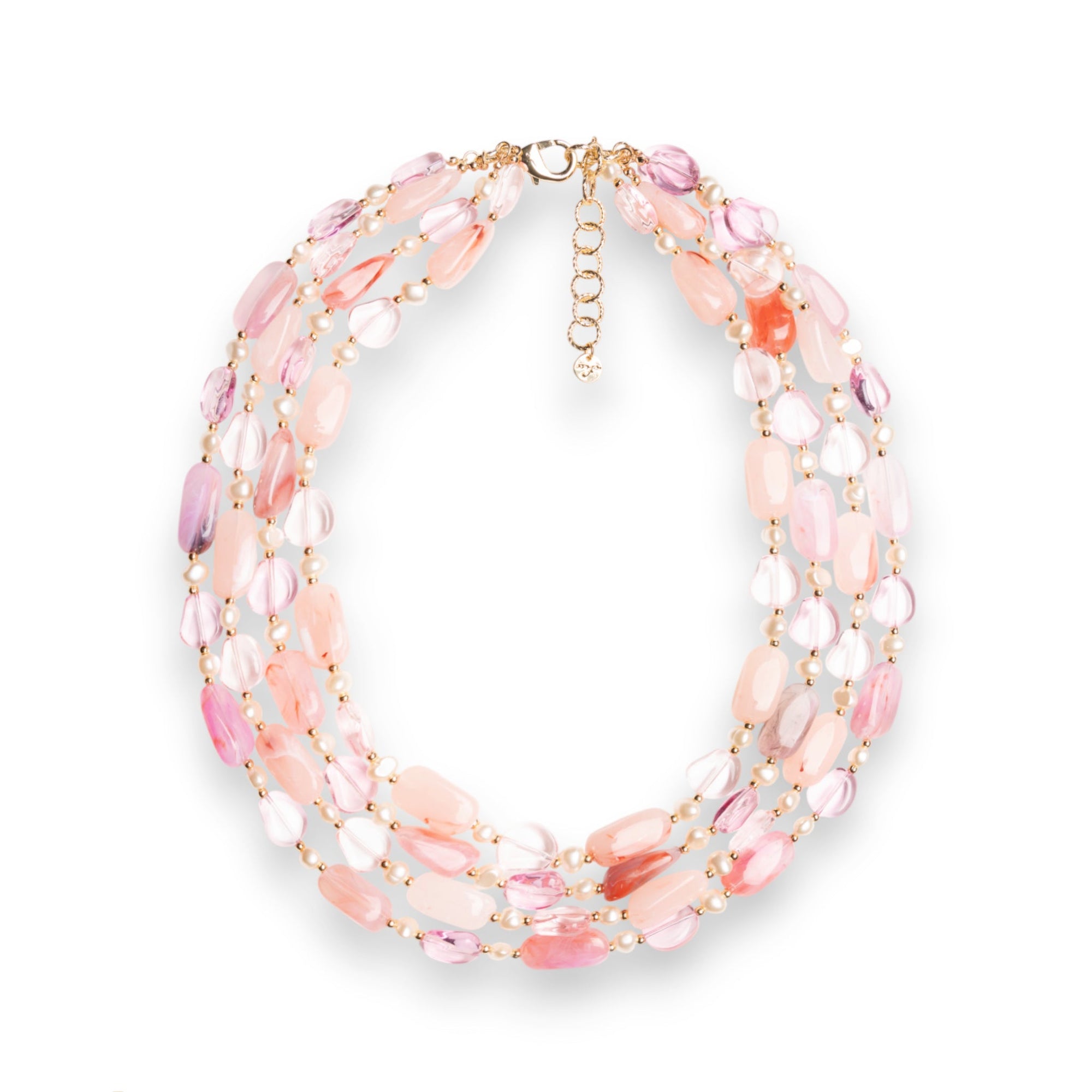 Collana girocollo multi filo con pietre vetro ed acrilico tono rosa - Mya Accessories