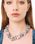 Collana girocollo con intreccio di pietre dure grigie e rosa - Mya Accessories