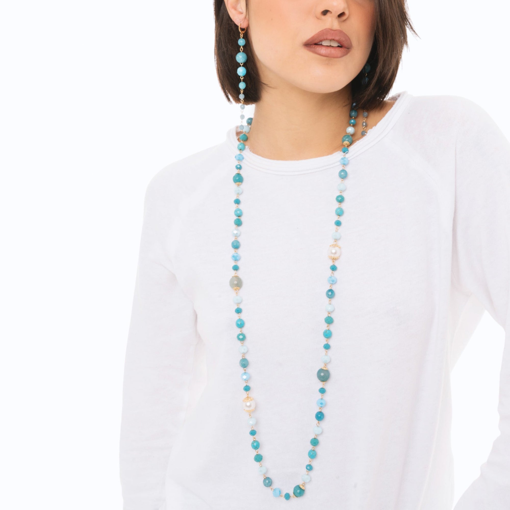 Collana lunga con pietre dure tono turchese - Mya Accessories