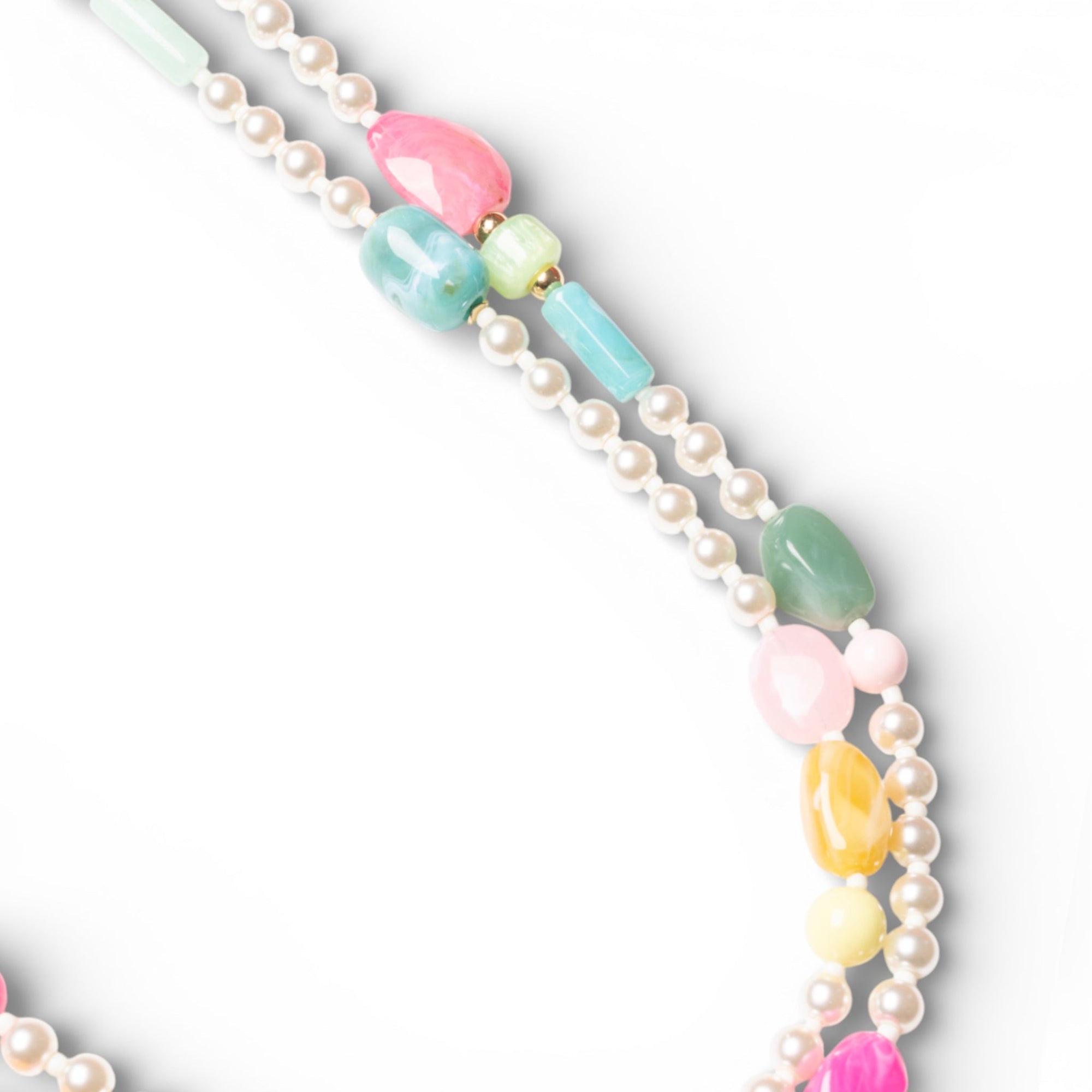 Collana lunga a due linee di perle in acrilico con inserti in vetro multicolore - Mya Accessories