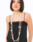Collana lunga a due linee di perle in acrilico con inserti in vetro multicolore - Mya Accessories
