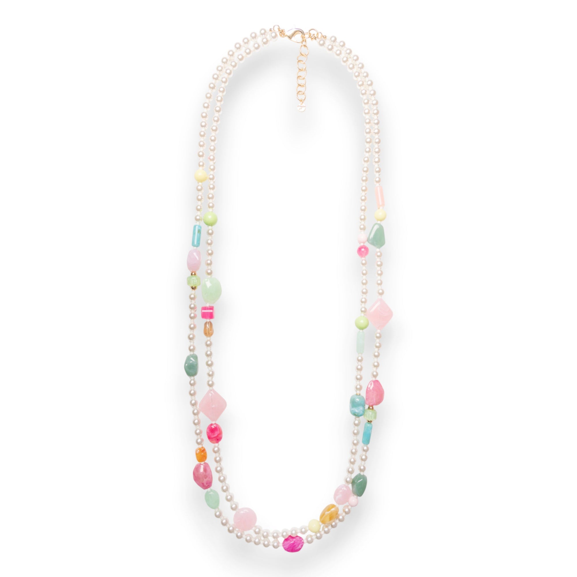 Collana lunga a due linee di perle in acrilico con inserti in vetro multicolore - Mya Accessories