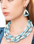 Collana girocollo multi fili con elementi ovali in acrilico turchese - Mya Accessories