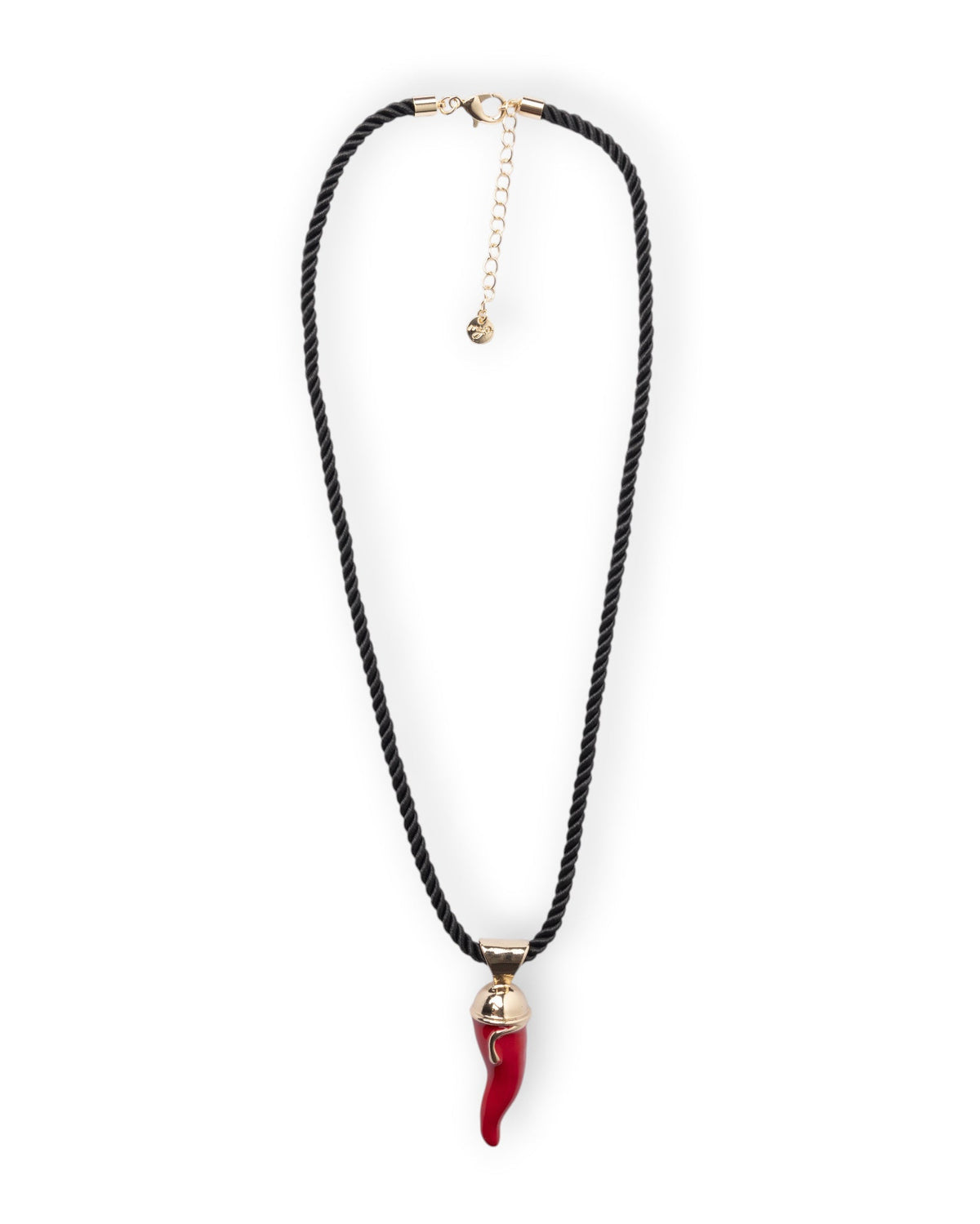 Collana in corda nera con corno pendente in acrilico rosso - Mya Accessories