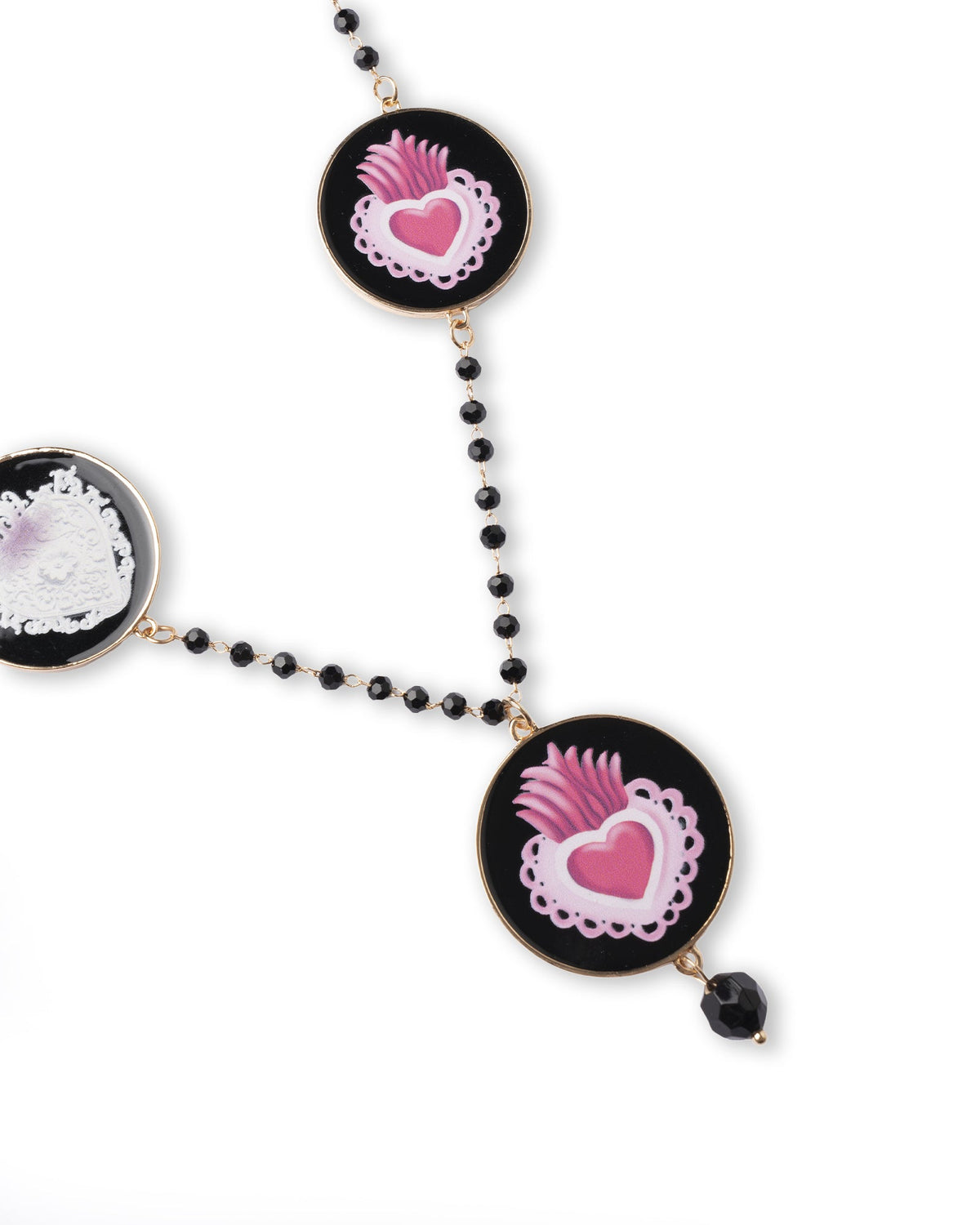 Collana lunga con pietre in vetro e medagliette con cuore sacro multicolore - Mya Accessories