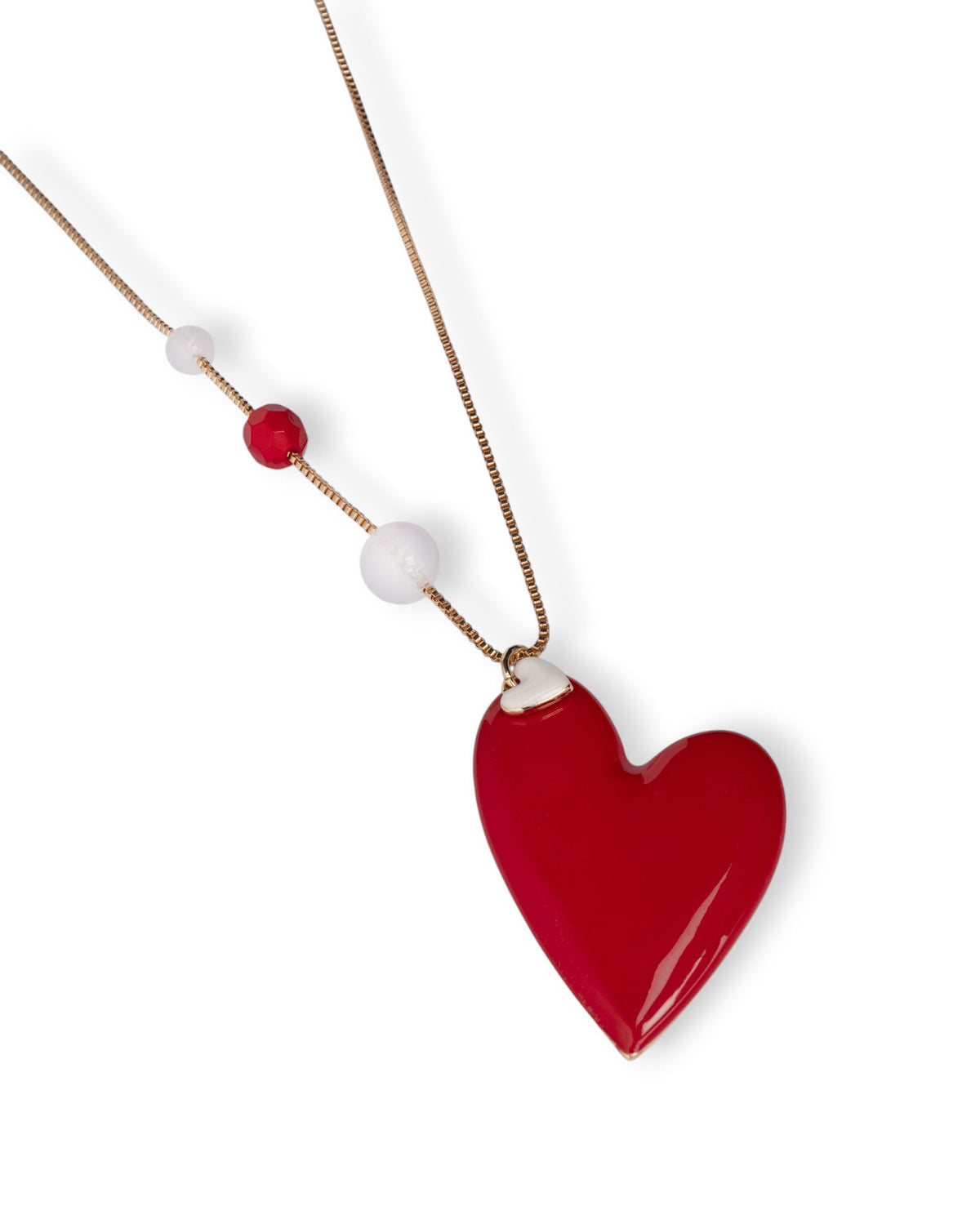 Collana lunga con pietre dure e pendente a cuore smaltato rosso - Mya Accessories