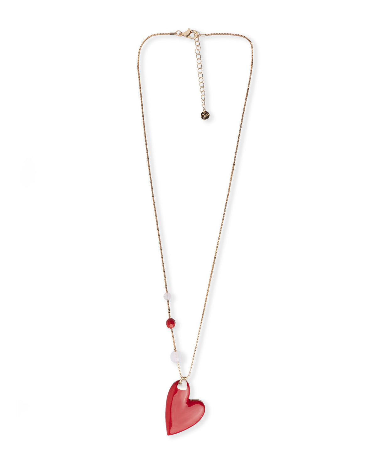 Collana lunga con pietre dure e pendente a cuore smaltato rosso - Mya Accessories