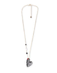 Collana lunga con pietre dure e pendente a cuore smaltato a pois bianco e nero - Mya Accessories