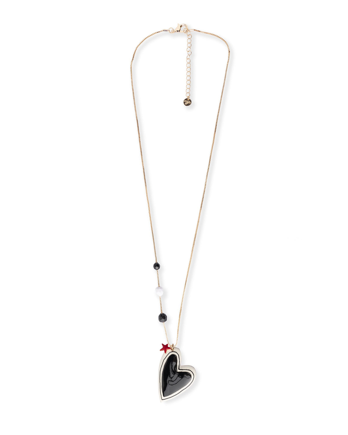 Collana lunga con pietre dure e pendente a cuore smaltato bianco e nero - Mya Accessories