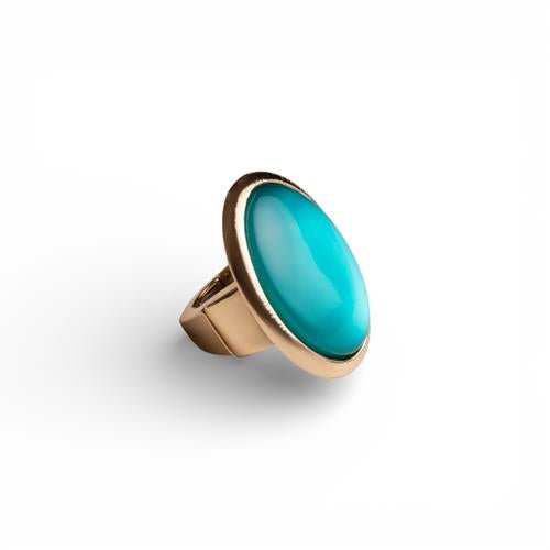 Anello elastico in metallo con pietra in resina ovale turchese - Mya Accessories