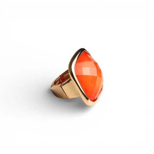 Anello elastico in metallo con pietra in resina quadrata arancio - Mya Accessories