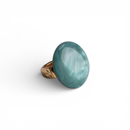 Anello elastico in metallo con pietra circolare in acrilico marmorizzata blu - Mya Accessories